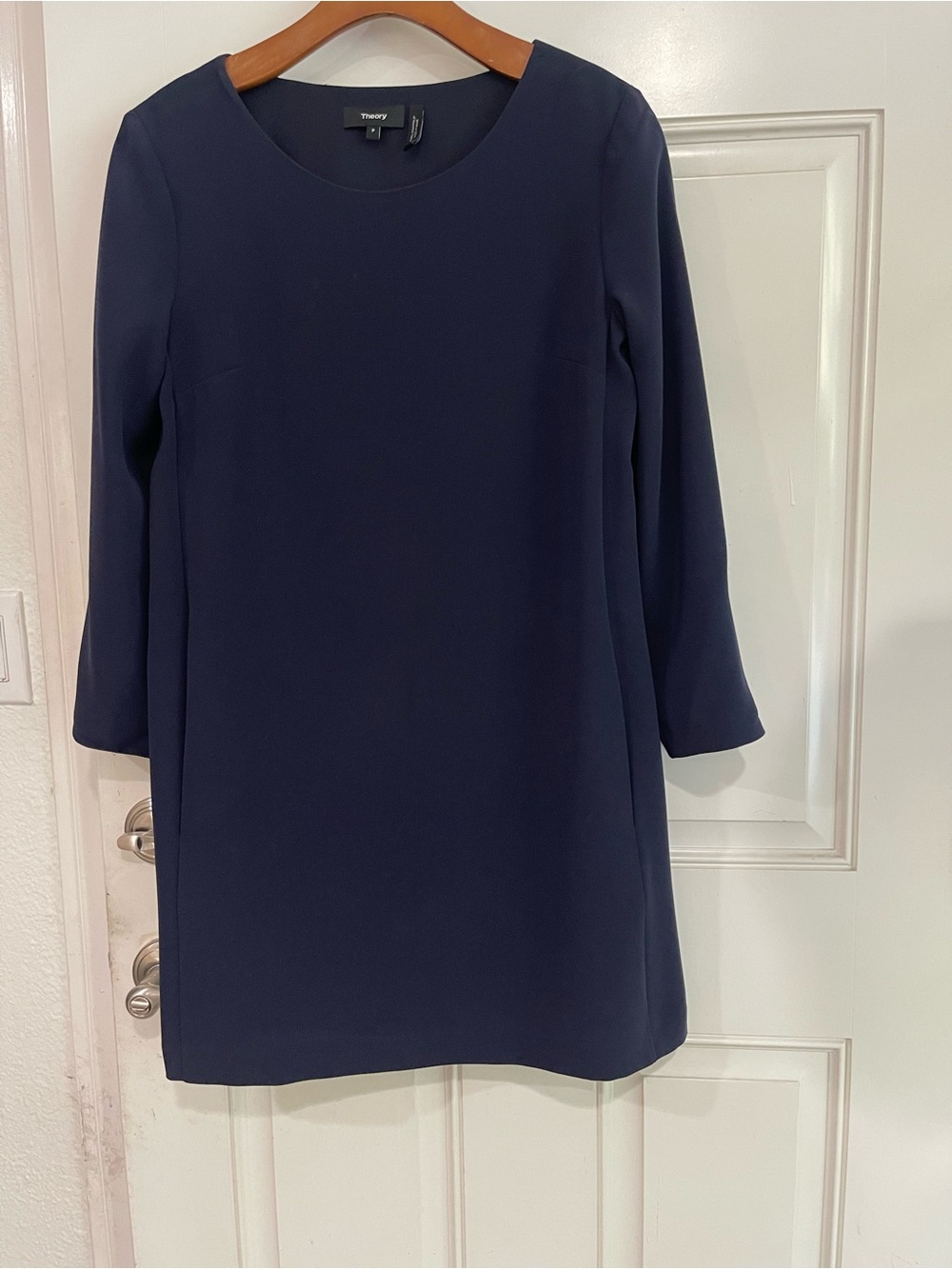 Theory Navy Long-Sleeve Shift Dress